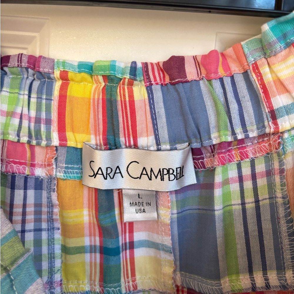 Sara Campbell Patch Madras Tiered Skirt, size L - Picture 2 of 3